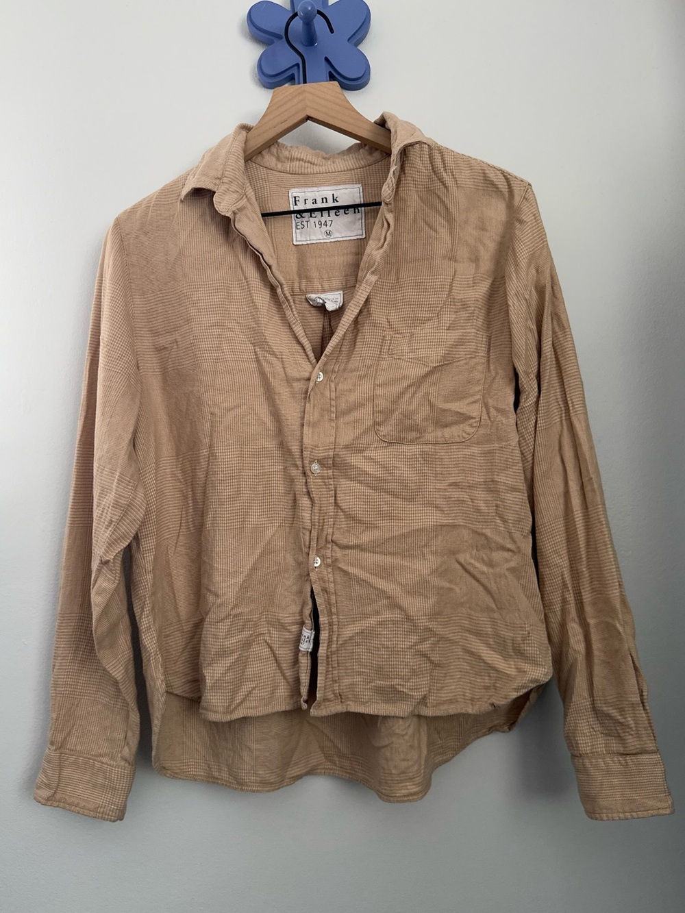 frank and eileen medium silvio shirt button up sleeve relax tan houndstooth fall